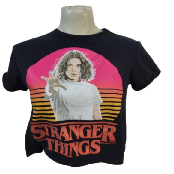 Stranger Things Black T-Shirt/Crop Top - Picture 1 of 7